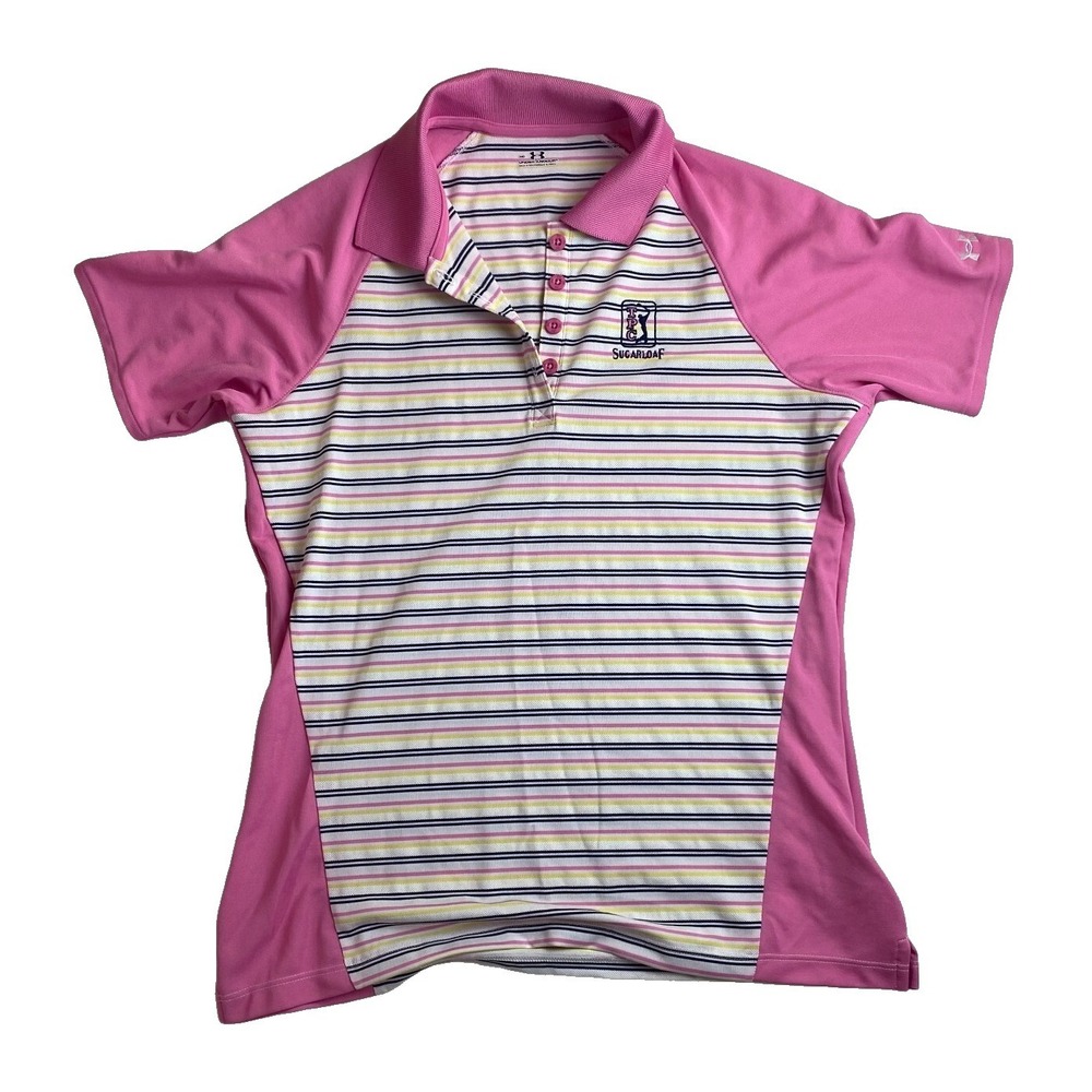 Womens Medium Pink White Under Armour Golf Sugarloaf TPC Short Sleeve Polo